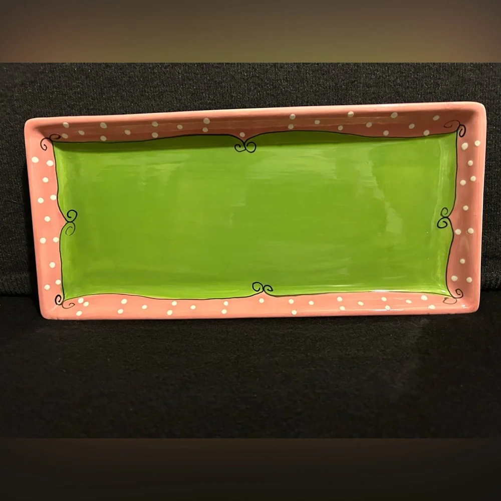 MSC Mainstreet Collection Hand Painted Rectangular Tray Green & Pink